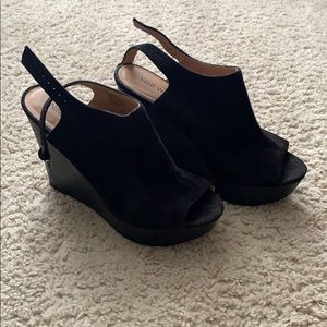 Black suede platform wedges
